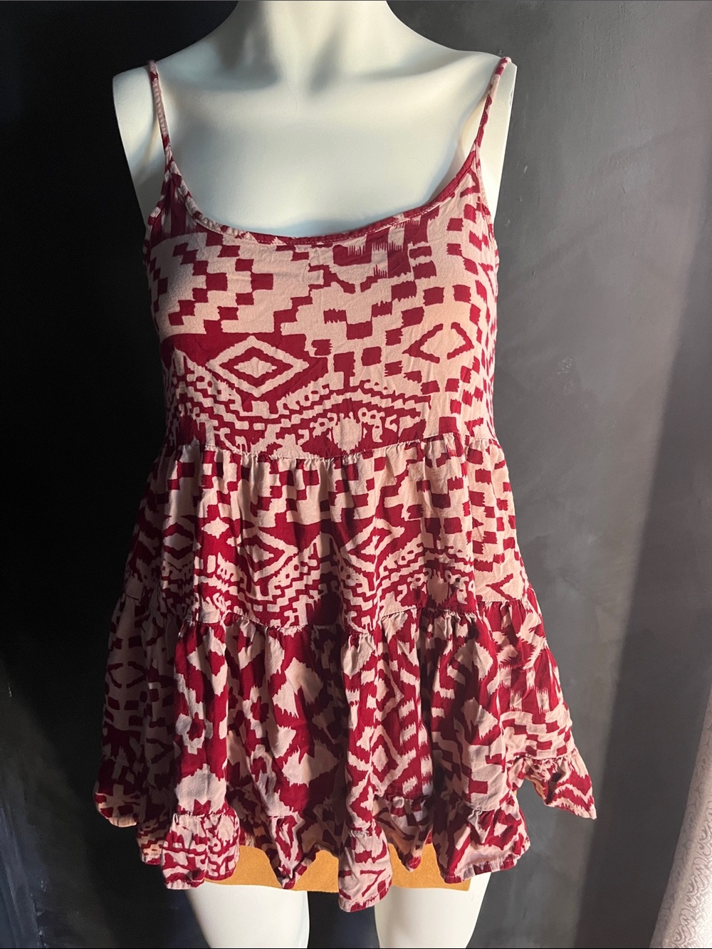 Red Patterned Spaghetti-Strap Tiered Camisole